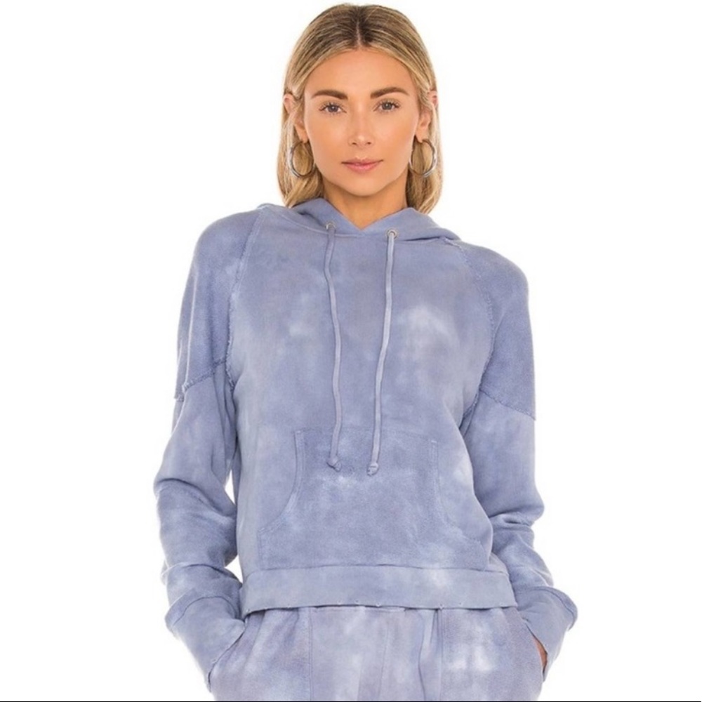 LoveShackFancy Anarosa Hoodie in Washed Denim Hand Dye